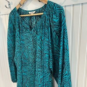 Tucker Classic Blouse - Teal and Black Zebra Print